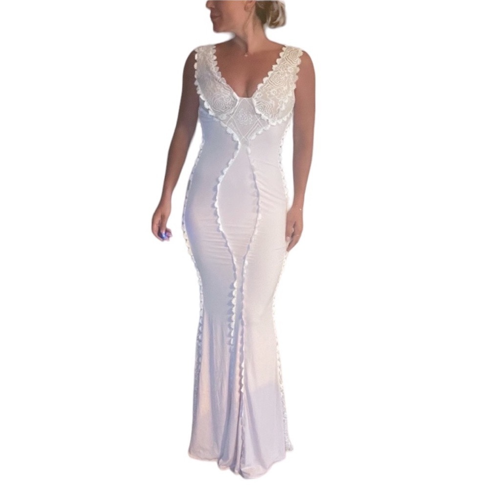 Jovani Light Pink Gown with White Lace